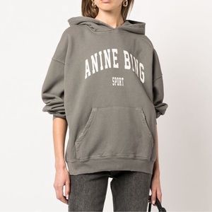 ANINE BING Harvey Sweatshirt Hoodie in Dusty Olive SZ XS